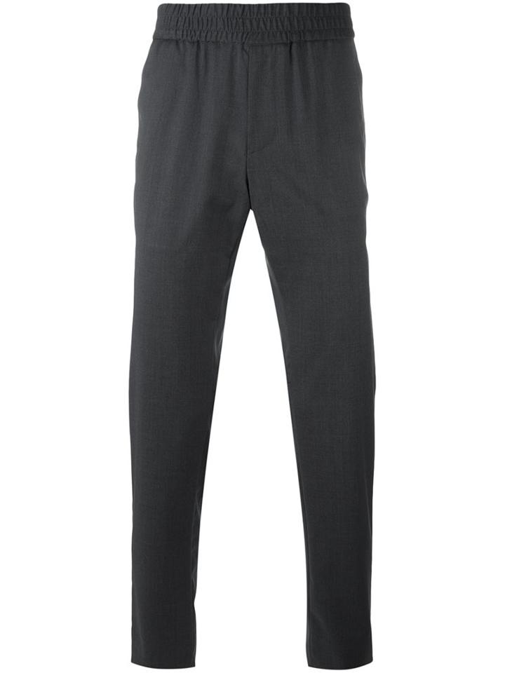 Emporio Armani Elasticated Waistband Trousers, Men's, Size: 48, Grey, Virgin Wool