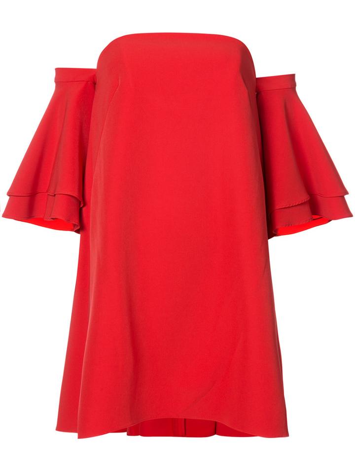 Milly - Flared Ruffled Sleeve Dress - Women - Polyester/spandex/elastane - 10, Red, Polyester/spandex/elastane