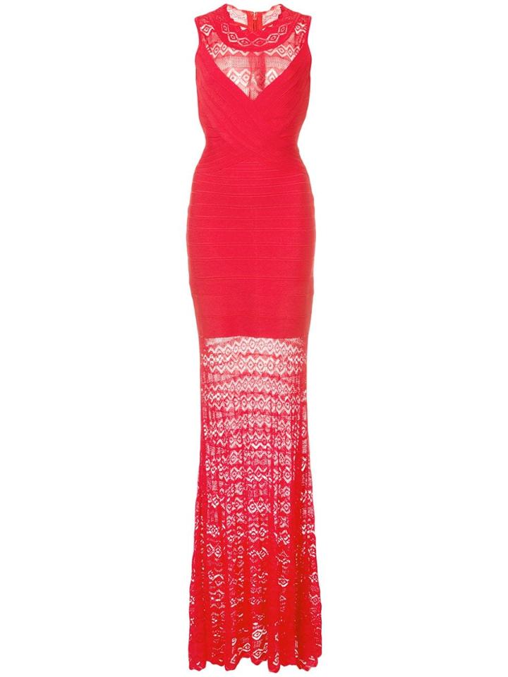 Hervé Léger Lace Detail Evening Dress - Red