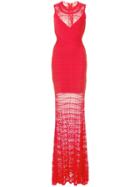 Hervé Léger Lace Detail Evening Dress - Red