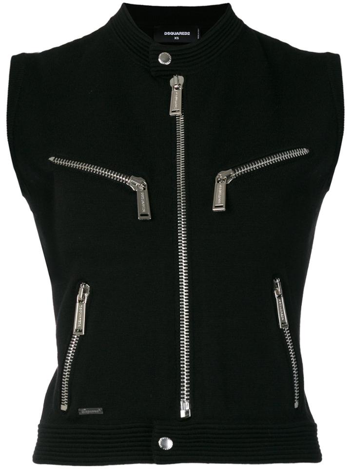 Dsquared2 Zip Front Knitted Top - Black