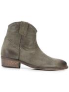 Via Roma 15 Distressed Western Ankle Boots - Green