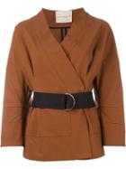 Erika Cavallini Belted Wrap Jacket, Women's, Size: 42, Brown, Cotton/spandex/elastane
