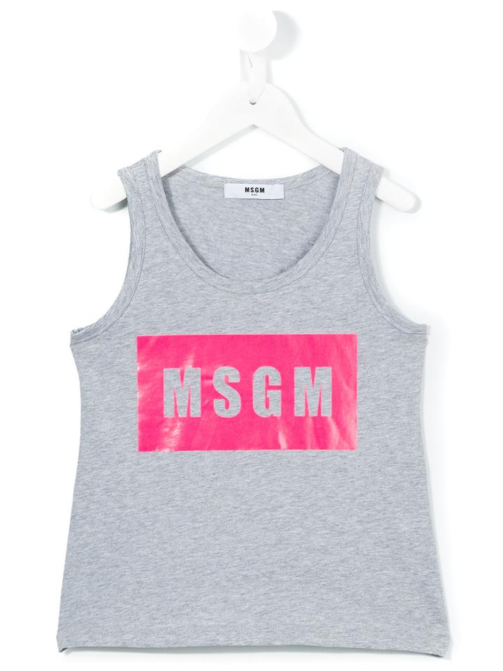 Msgm Kids Logo Print Tank Top, Girl's, Size: 8 Yrs, Grey