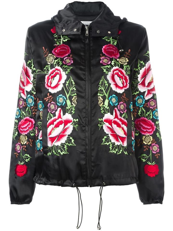 P.a.r.o.s.h. Floral Embroidered Hooded Jacket, Women's, Black, Polyester