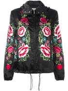 P.a.r.o.s.h. Floral Embroidered Hooded Jacket, Women's, Black, Polyester