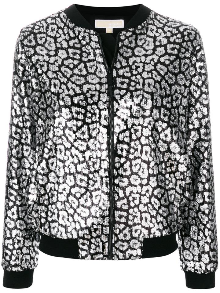 Michael Michael Kors Leopard Bomber Jacket - Black