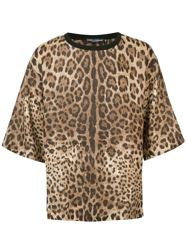 Dolce & Gabbana Oversize Leopard Print T-shirt, Men's, Size: 44, Brown, Linen/flax