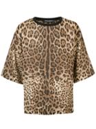 Dolce & Gabbana Oversize Leopard Print T-shirt, Men's, Size: 44, Brown, Linen/flax