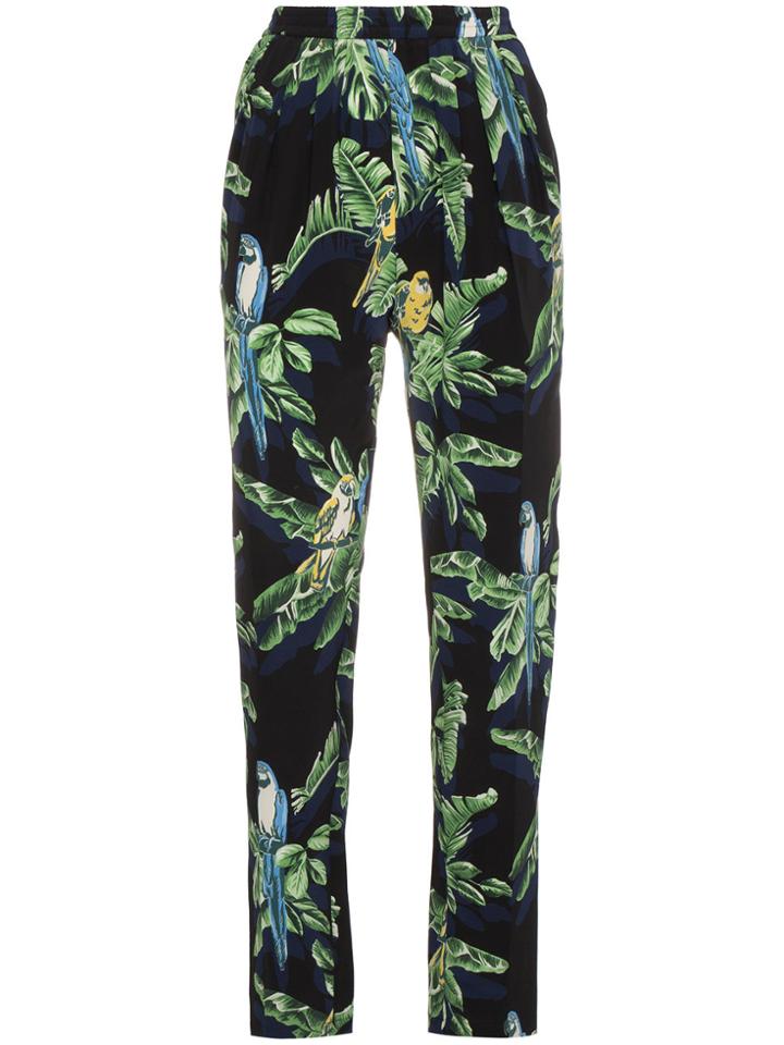 Stella Mccartney Silk Tropical Print Trousers - Black