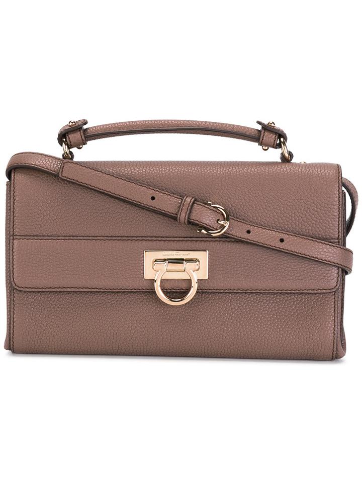 Salvatore Ferragamo Small Gancio Lock Shoulder Bag, Women's, Brown, Calf Leather