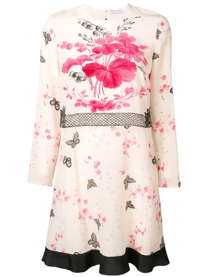 Red Valentino Butterfly Print Shift Dress - Neutrals
