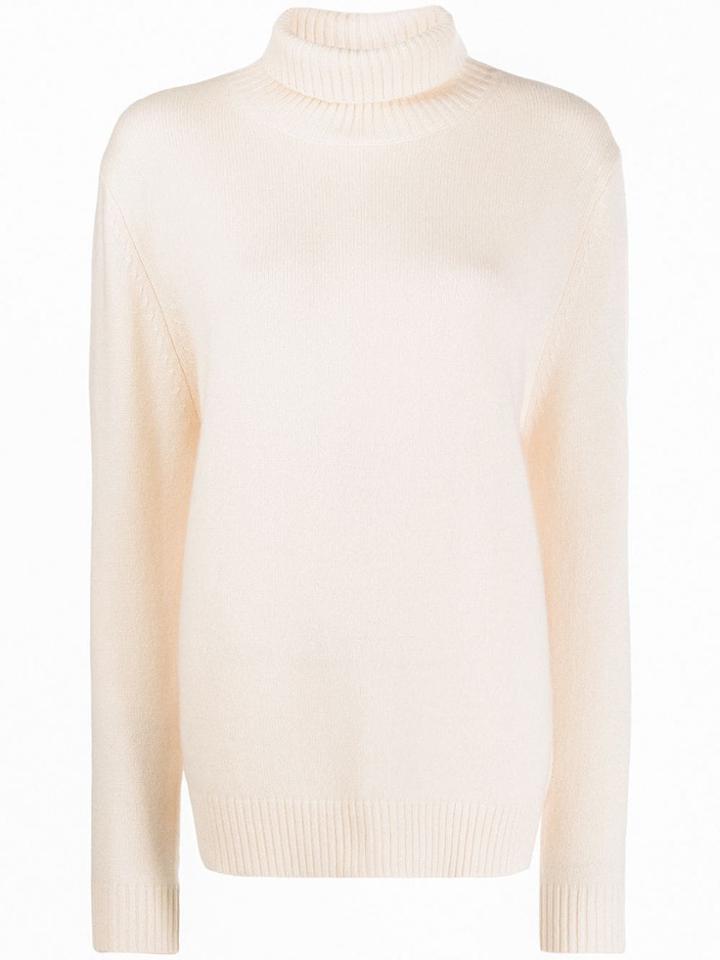 Aspesi Roll Neck Ribbed Detail Jumper - Neutrals