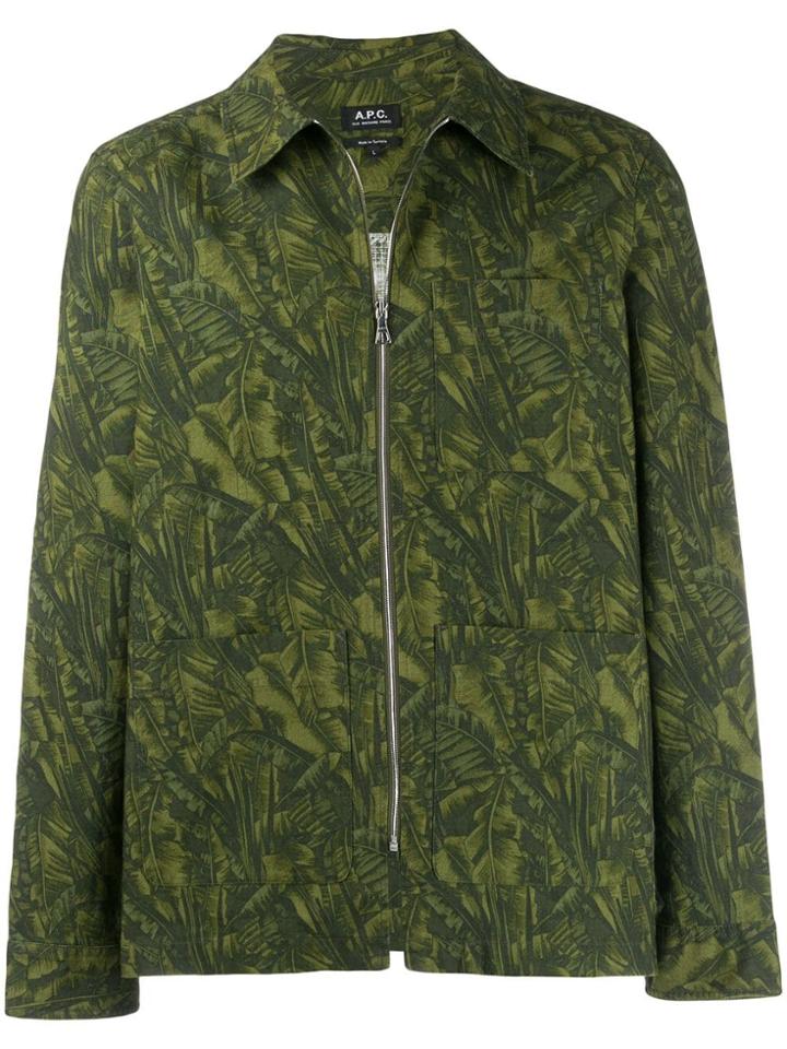 A.p.c. Leaf Print Shirt Jacket - Green