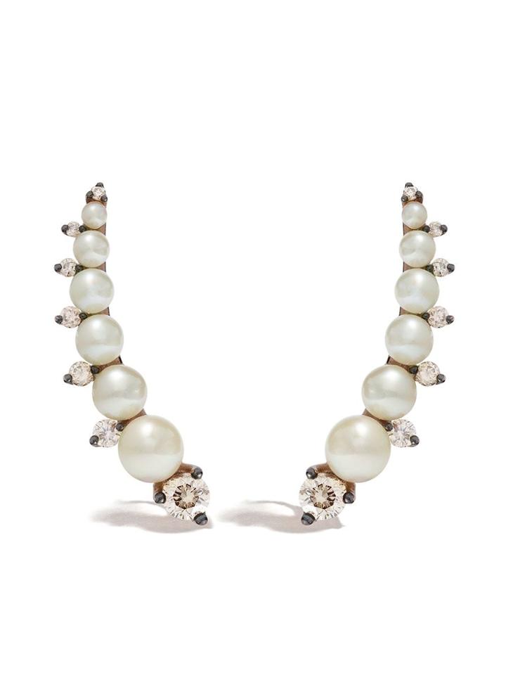 Annoushka 18kt Rose Gold Diamons Pearl Ear Pins - 18ct Rose Gold