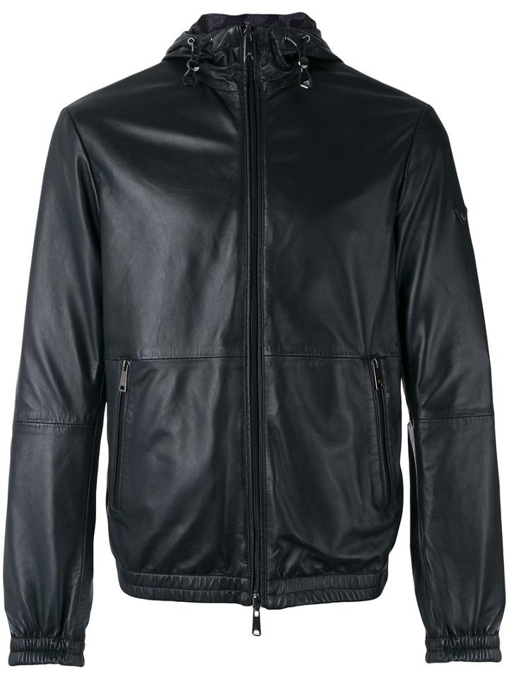 Armani Jeans - Zip Hooded Jacket - Men - Lamb Skin/polyester - M, Blue, Lamb Skin/polyester