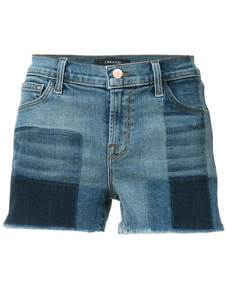 J Brand Checked Denim Shorts, Women's, Size: 26, Blue, Cotton/polyurethane