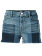 J Brand Checked Denim Shorts, Women's, Size: 26, Blue, Cotton/polyurethane