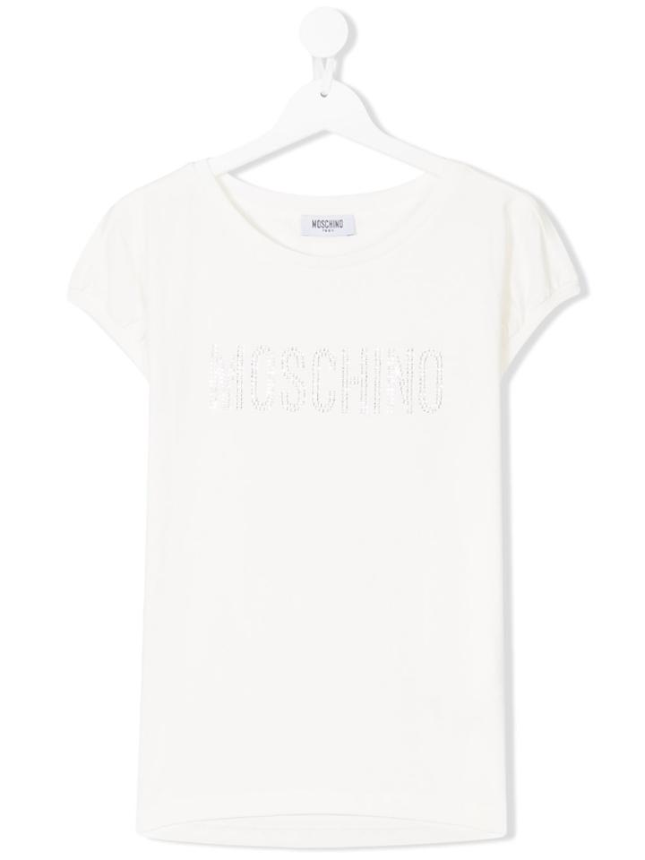 Moschino Kids Embellished Logo Dress - White