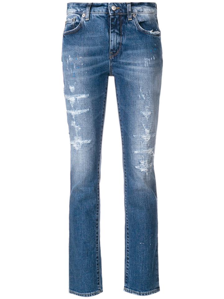 Department 5 Faded Distressed Cropped Jeans - Blue