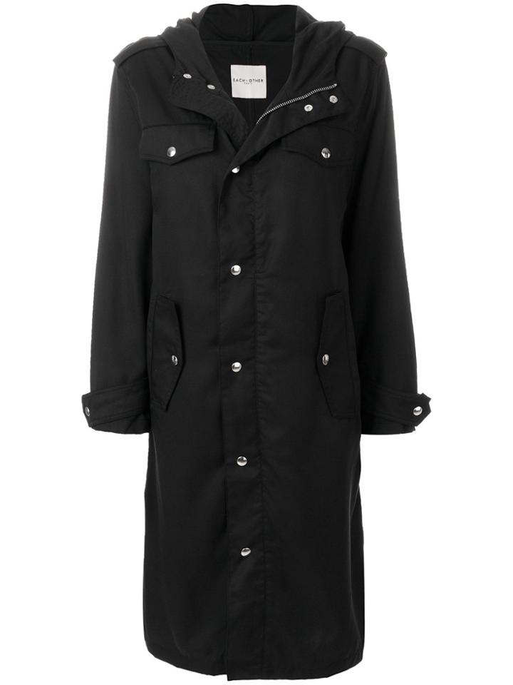 Each X Other Text Print Hooded Coat - Black