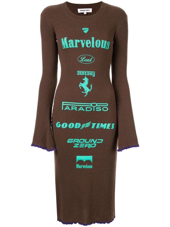 Ground Zero Brand Print Knitted Dress - Brown