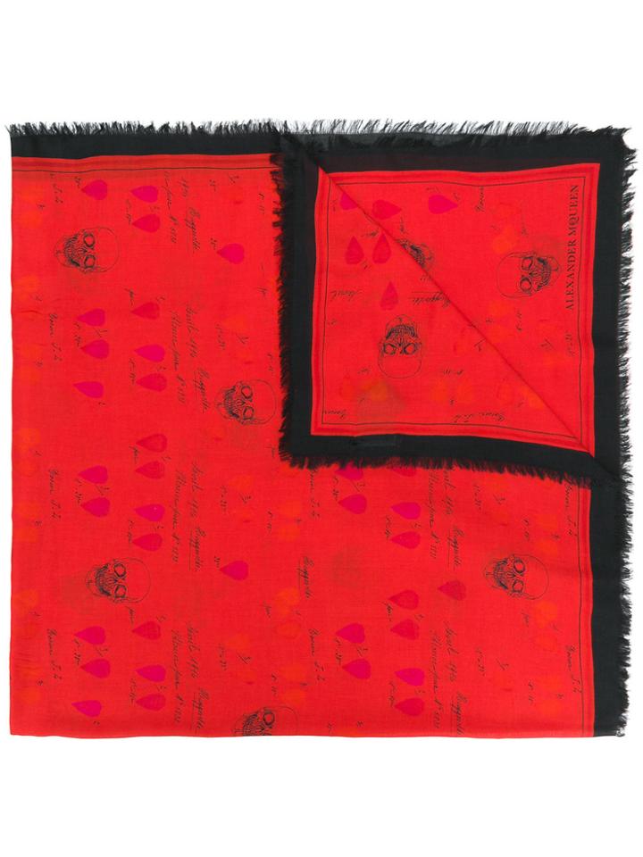 Alexander Mcqueen Skull Script Print Scarf - Red