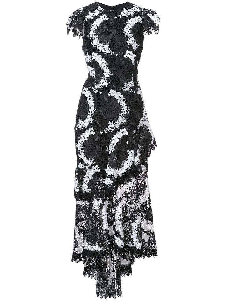 Christian Siriano Long Embroidered Lace Dress - Black