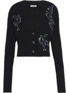 Miu Miu Sequin Embroidered V-neck Cardigan - Black