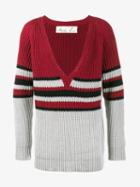 Martine Rose V-neck Stripe Jumper, Men's, Size: Medium, Red, Cotton