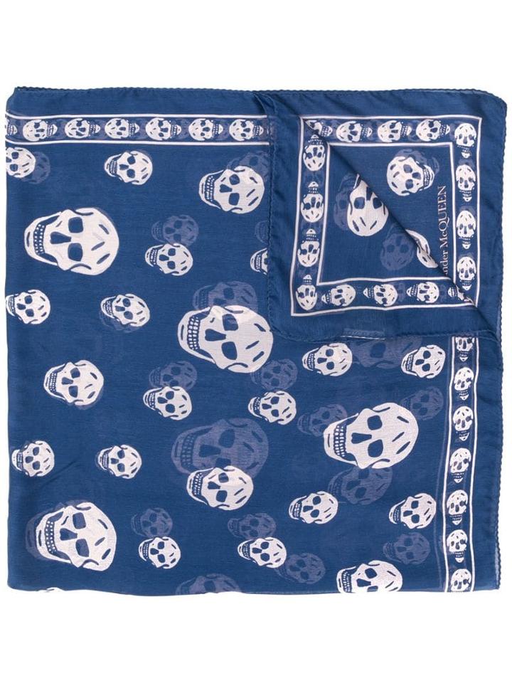 Alexander Mcqueen Skull Printed Silk Scarf - Blue