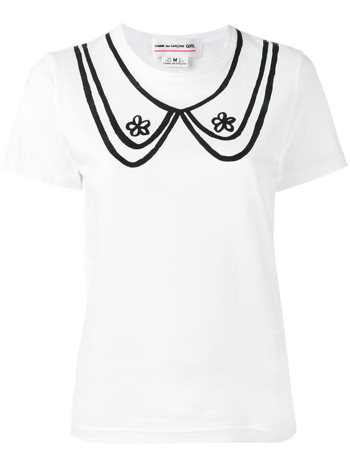 Comme Des Garçons Girl Collar Print T-shirt, Size: Large, White, Cotton