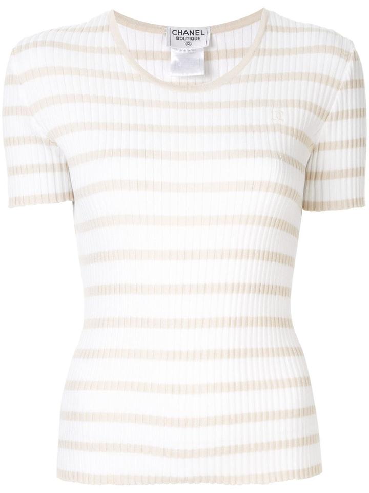 Chanel Vintage Knitted Striped Top - White