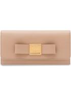 Prada Saffiano Leather Bow Wallet - Neutrals