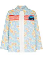 Miu Miu Cub Print Logo Stripe Denim Jacket - Blue
