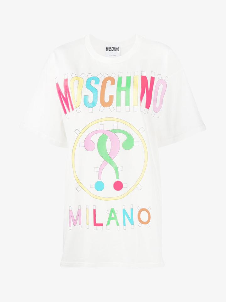 Moschino Tab Logo Print T-shirt, Women's, Size: Large, White, Cotton