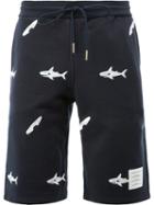 Thom Browne Shark Print Shorts, Men's, Size: 4, Blue, Cotton/nylon/polyurethane