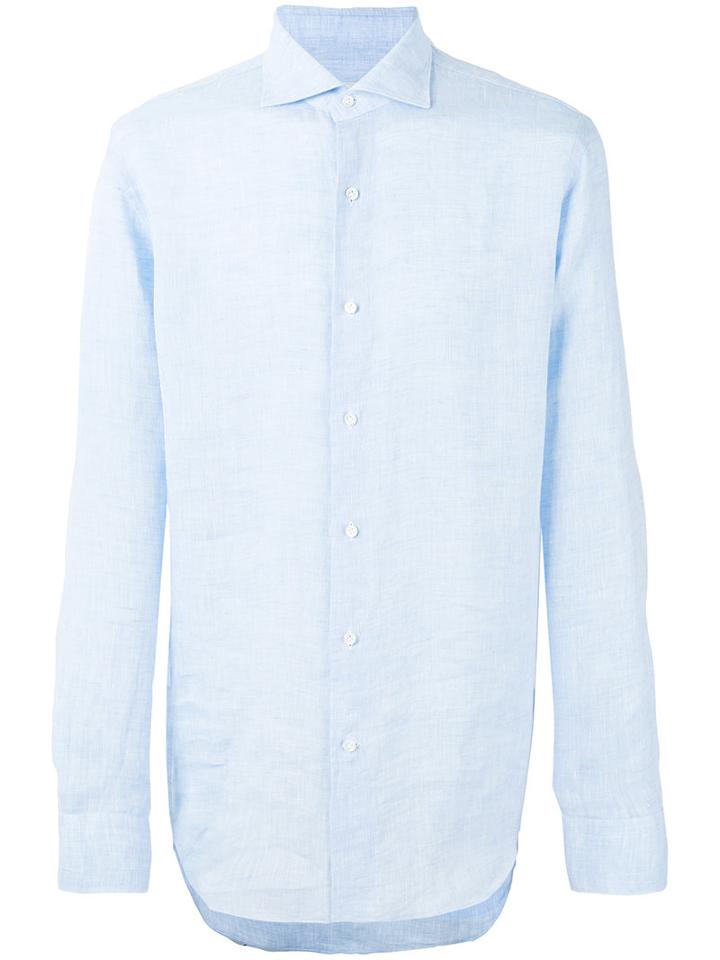 Alessandro Gherardi Spread Collar Shirt, Men's, Size: 43, Blue, Linen/flax