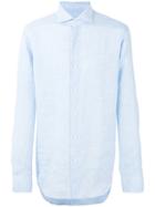 Alessandro Gherardi Spread Collar Shirt, Men's, Size: 43, Blue, Linen/flax