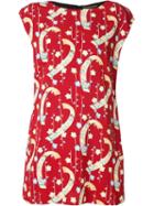 Saint Laurent Kimono Print Shift Dress, Women's, Size: 42, Red, Silk/polyester