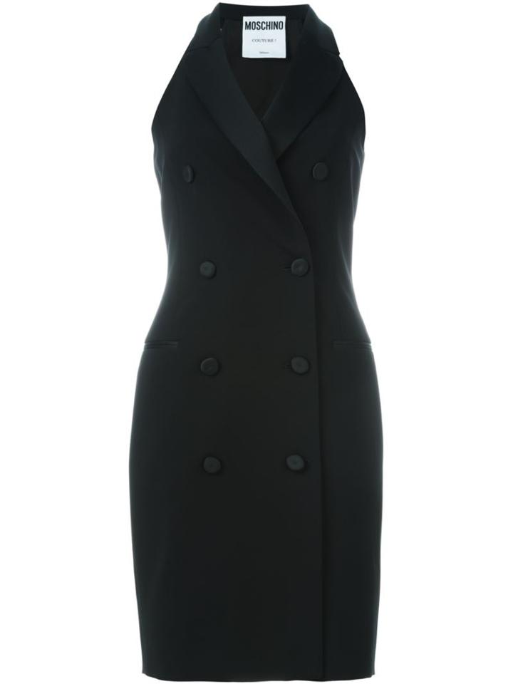Moschino Sleeveless Tuxedo Dress, Women's, Size: 42, Black, Triacetate/polyester/rayon/spandex/elastane