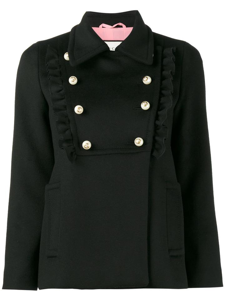 Gucci - Ruffle Pea Jacket - Women - Silk/acetate/viscose/wool - 46, Black, Silk/acetate/viscose/wool