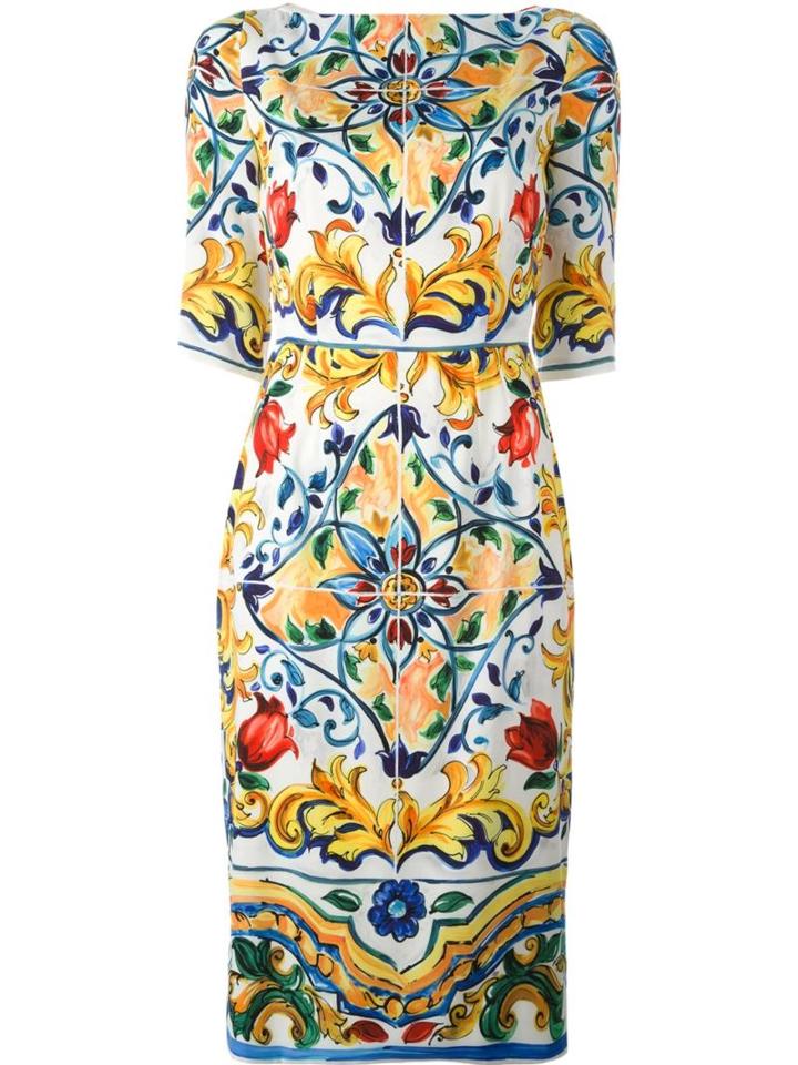 Dolce & Gabbana Majolica Print Dress, Women's, Size: 46, Silk/spandex/elastane