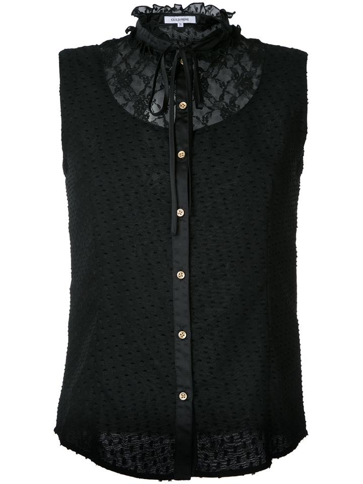 Guild Prime - Lace Panel Sleeveless Shirt - Women - Polyester - 34, Black, Polyester