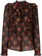 Etro Heart Print Ruffle Blouse - Brown