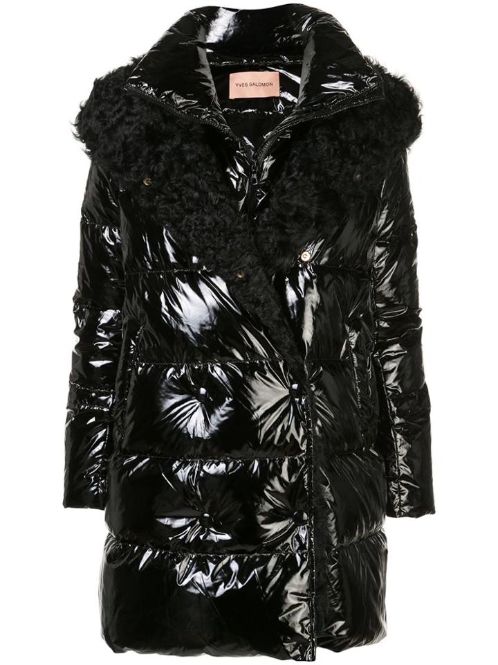 Yves Salomon Hooded Fur-trimmed Coat - Black