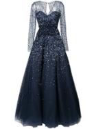Carolina Herrera Embroidered Flared Maxi Dress - Blue