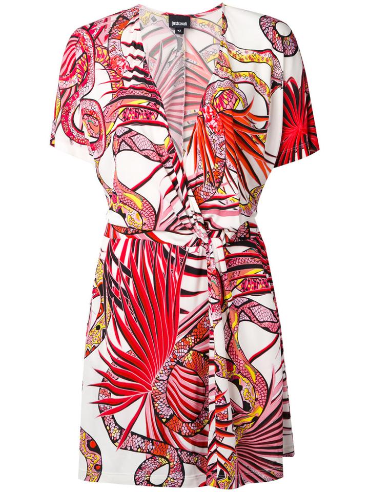 Just Cavalli - Snake Print Wrap Dress - Women - Viscose - 40, Red, Viscose