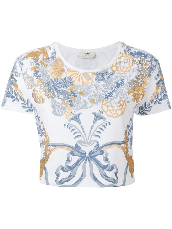 Fendi Baroque Print Cropped T-shirt - White