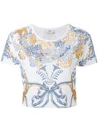 Fendi Baroque Print Cropped T-shirt - White